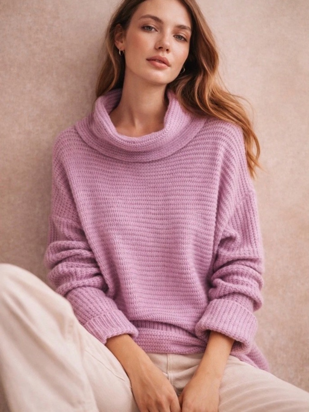 Anthropologie Pilcro Cozy Lilac Lavender Cowl Neck Women's Tunic Sweater Medium